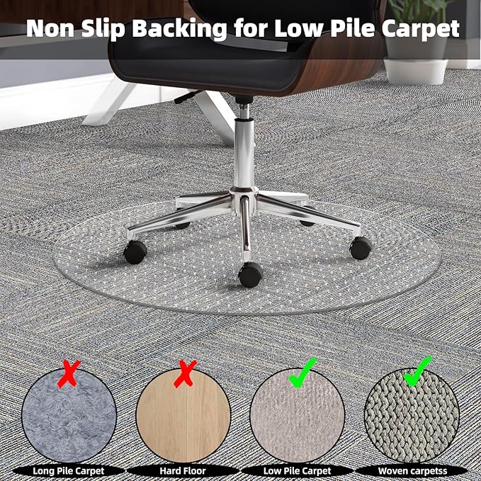Office Chair Mat for Carpets, 2 Pack 36" × 36" Round Computer Chair Mat with Studs for Rolling Chair, Desk Floor Mat for Home and Office Carpet, Protects Floor Mats for Low Pile Carpeted Floors