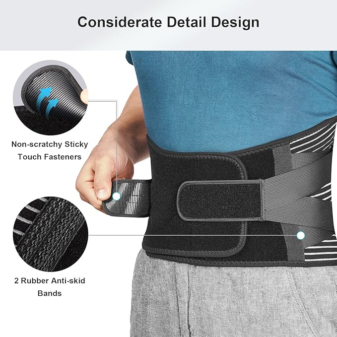 FREETOO Back Braces for Lower Back Pain Relief with 6 Stays, Breathable Back Support Belt for Men/Women for work , Anti-skid lumbar support belt with 16-hole Mesh for sciatica(S)