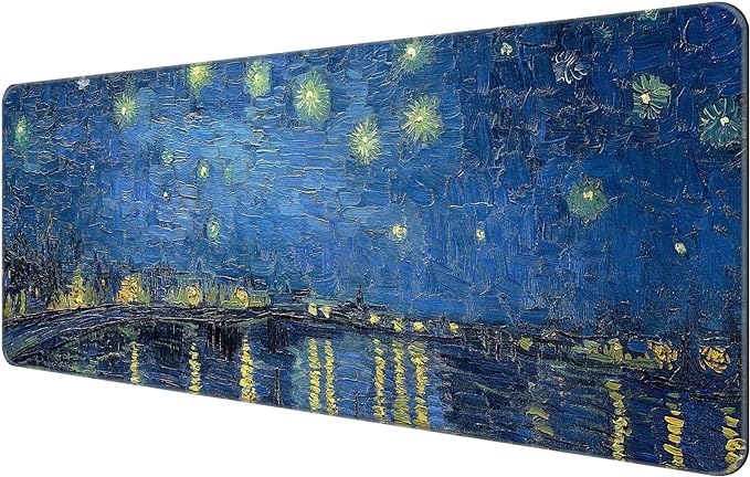 Thin Extended Gaming Mouse Pad （31.5 * 11.8 * 0.08 inch） with Stitched Edges Large Mousepad Long XXL Keyboard and Mouse pad Desk Mat for Gaming Office & Home - Starry Night Over the Rhone
