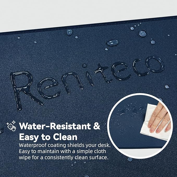 Reniteco Waterproof Large Gaming Mouse Pad with Durable Stitched Edges, Non-Slip Rubber Base, Smooth Surface Mouse Mat Desk Pad for Home Office Gaming, 27.5"x11.8"x0.08", Dark Blue