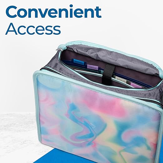 Case-it Mighty Zip Tab School Zipper Binder | 3-Inch O-Rings, 600-Sheet Capacity, 5-Subject Expanding File Folder, Multiple Pockets & Storage Organizer, Shoulder Strap | D-146 Light Blue Daisy