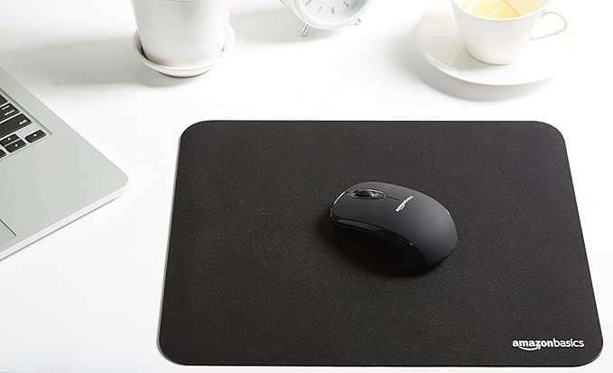 Amazon Basics Square Mouse Pad, Cloth with Rubberized Base, Standard, Black, 12.4L x 10.6W inches