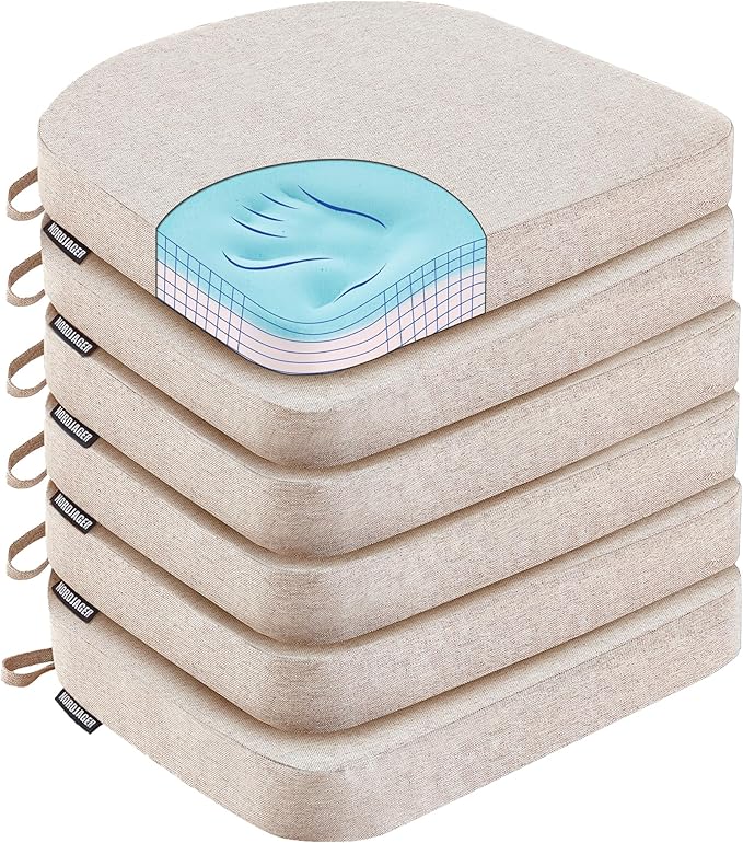 Nordjager Dining Chair Cushions Set of 6 Memory Foam Chair Cushion, Comfortable Dining Chair Pad Removable Slip Resistant Kitchen Chair Seat Cushion (6 Piece, Beige)