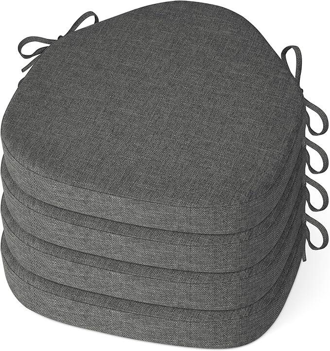 Windsor Chair Cushions for Dining Chairs 4 Pack Non Slip Kitchen Seat Cushion with Ties and Washable Covers Indoor Comfortable Seat Pad with Thick Foam 16.5" x 15.5" x 2" Dark Grey