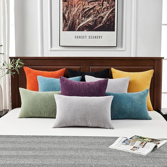 GAWAMAY Decorative Square Throw Pillow Covers 18"x18" Inch Set of 4, Super Soft Chenille Pillows Farmhouse Fall Pillowcase for Living Room Bedroom Sofa Couch Cushion Cover Light Grey 45x45cm