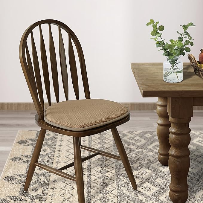 Shinnwa Windsor Chair Cushions Set of 4, Farmhouse Kitchen Seat Cushions, Non Slip Chair Pads for Dining Room, 4 Pack, 17 x 15.5 inches, Brown