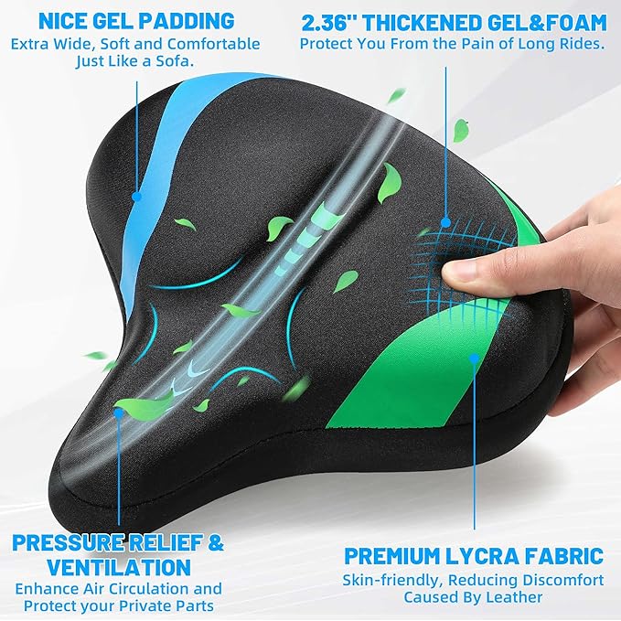 CDYWD Oversized Bike Seat for Men & Women, Comfortable Gel Padded, Extra Wide Bicycle Seat Cushion Comfort, Replacement Saddle for Peloton, Stationary Exercise Bike, Mountain Bike, Cruiser, City Bike