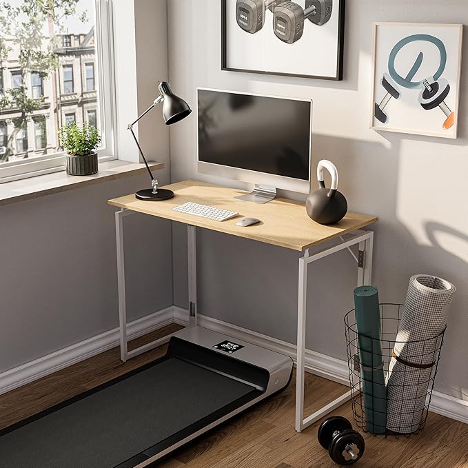 alawooder Folding Desk - 31.5" Wood Top Foldable Desk for Small Spaces | No Assembly Required Compact Desk for Home Office, Writing, and Study