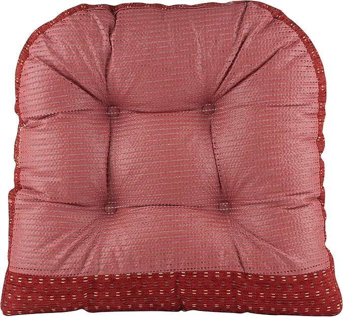 Klear Vu Gripper Overstuffed Universal Non-Slip Dining Chair Cushions for Kitchen Decor or Office Use, U-Shaped Skid-Proof Seat Pad, 15x15 Inches, 4 Count (Pack of 1), Ditzy Dot Barn Red