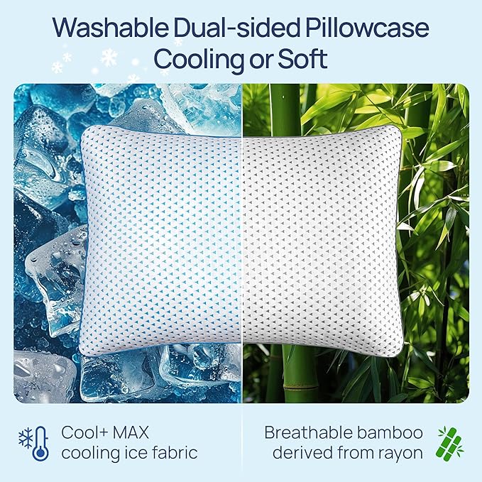 Small Cooling Memory Foam Pillow for Travel & Camping, Compressible Original Adjustable Pillow for Medium Firm Neck Knee Lumbar Support, Washable CertiPUR-US, Ideal Sleeping, Car, Airplane,Backpacking