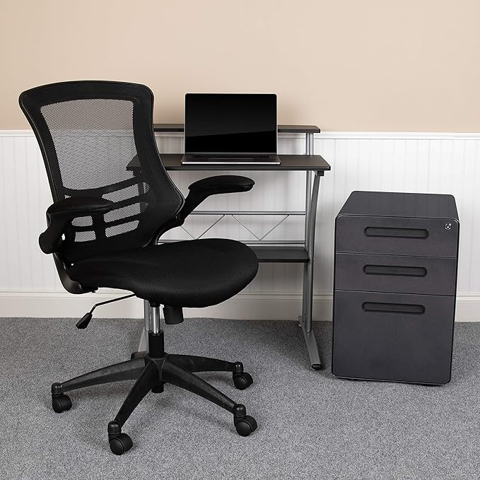 Flash Furniture Work From Home Kit - Black Computer Desk, Ergonomic Mesh Office Chair and Locking Mobile Filing Cabinet with Inset Handles