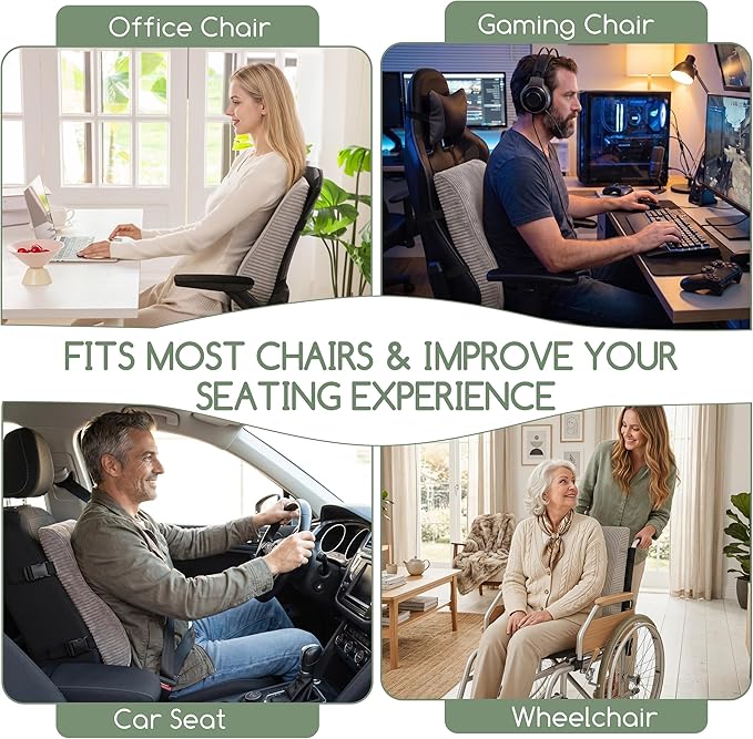 Ergonomic Lumbar Support Pillow for Lower Back Pain Relief, Corduroy Cover Back Support Cushion with Adjustable Straps, Large Size Lumbar Pillow for Office, Gaming & Home Essentials, Large, Grey
