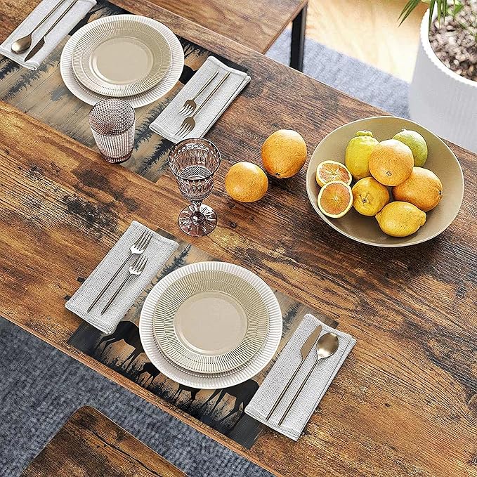 Rustic Deer Forest Table Placemats Set of 6, Linen Placemats 12x18 Inch, Washable Non Slip Heat Resistant Mats for Dining Table Kitchen Indoor Use