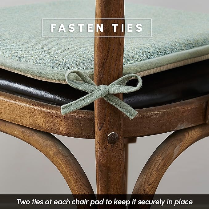 Elegant Comfort 2 Pack Chair Cushion Covers - Skid-Proof Rubber Backing - 16 x 16 Inch - Thick Dining Square Shape Seat Covers - Comfortable Textured Chair Pads with Ties - Thatch Pattern, Sage