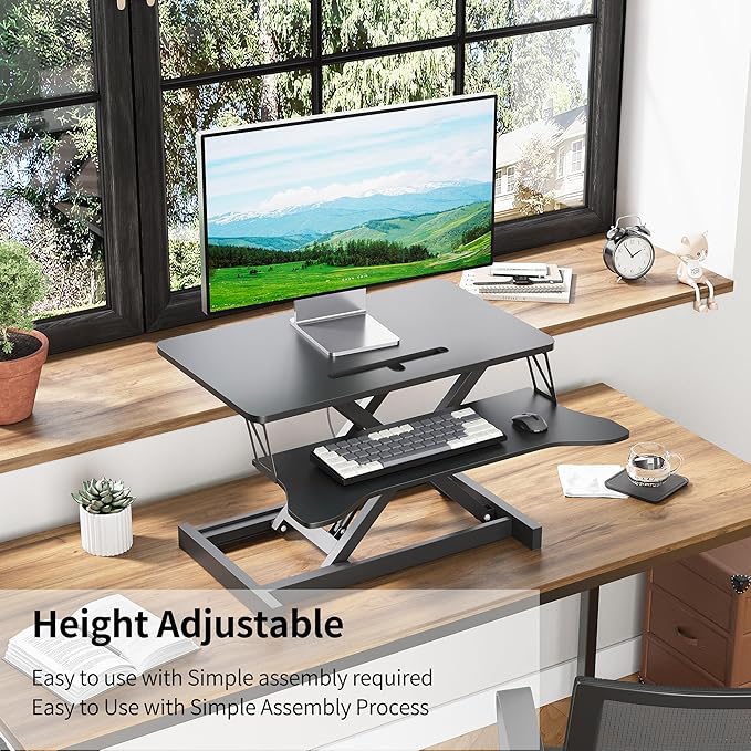 Panana Standing Desk Converter, Height Adjustable Sit to Stand Up Workstation, Dual Monitor and Laptop with Wide Keyboard Tray for Home Office (37")
