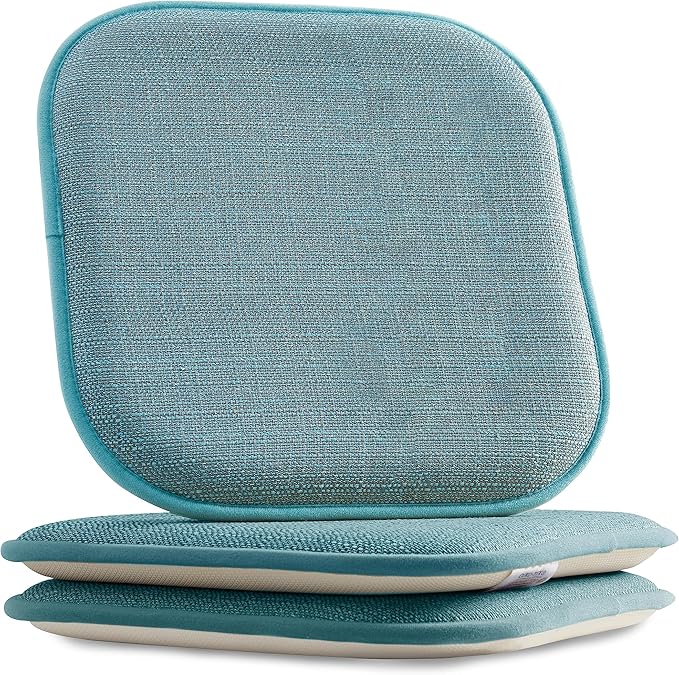 Elegant Comfort 2 Pack Chair Cushion Covers - Skid-Proof Rubber Backing - 16 x 16 Inch - Thick Dining Square Shape Seat Covers - Comfortable Textured Chair Pads with Ties - Mosaic Pattern, Aqua