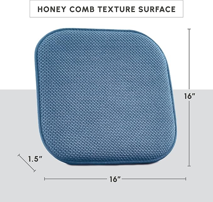 Elegant Comfort 2 Pack Chair Cushion Covers - Skid-Proof Rubber Backing - 16 x 16 Inch - Thick Dining Square Shape Seat Covers - Comfortable Textured Chair Pads with Ties - Honeycomb Pattern, Blue