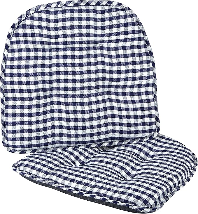 Klear Vu Omega Non-Slip Chair Cushions, Assembled in USA, U-Shaped Skid-Proof Seat Pads for Dining Room, Kitchen, Office, 15"x16", 6 Pack, Gingham Navy