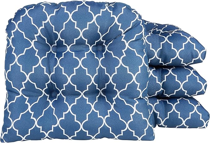 Klear Vu Gripper Overstuffed Universal Non-Slip Dining Chair Cushions for Kitchen Decor or Office Use, U-Shaped Skid-Proof Seat Pad, 15x15 Inches, 4 Count (Pack of 1), Geo Blue