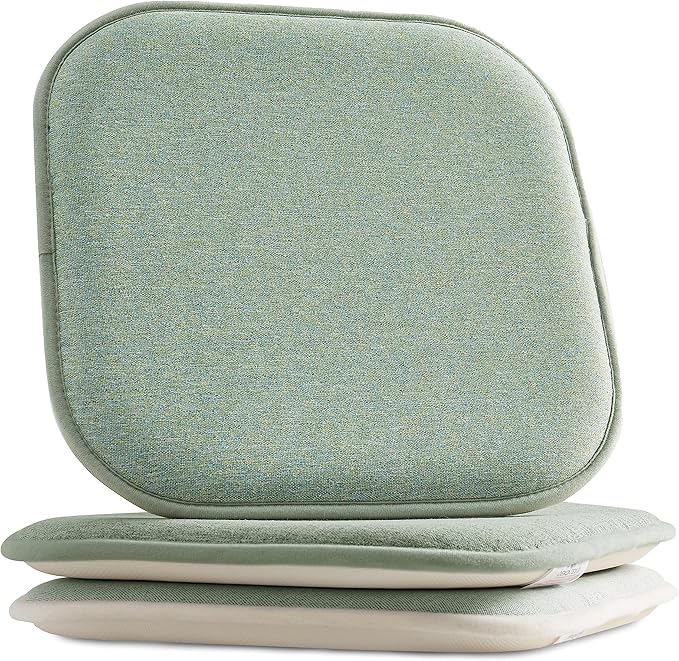 Elegant Comfort 2 Pack Chair Cushion Covers - Skid-Proof Rubber Backing - 16 x 16 Inch - Thick Dining Square Shape Seat Covers - Comfortable Textured Chair Pads with Ties - Thatch Pattern, Sage