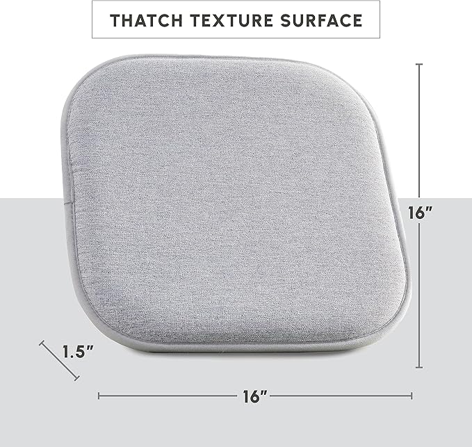 Elegant Comfort 2 Pack Chair Cushion Covers - Skid-Proof Rubber Backing - 16 x 16 Inch - Thick Dining Square Shape Seat Covers - Comfortable Textured Chair Pads with Ties - Thatch Pattern, Gray