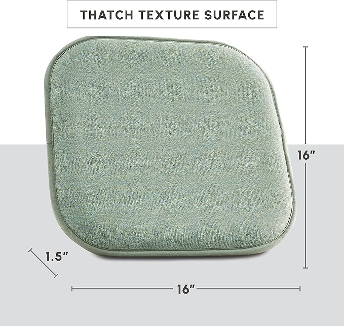 Elegant Comfort 2 Pack Chair Cushion Covers - Skid-Proof Rubber Backing - 16 x 16 Inch - Thick Dining Square Shape Seat Covers - Comfortable Textured Chair Pads with Ties - Thatch Pattern, Sage