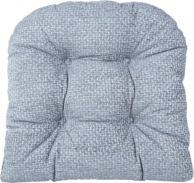 Klear Vu Gripper Overstuffed Universal Non-Slip Dining Chair Cushions for Kitchen Decor or Office Use, U-Shaped Skid-Proof Seat Pad, 15x15 Inches, 4 Count (Pack of 1), Waffle Delft Blue