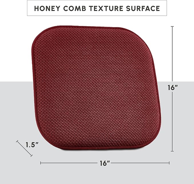 Elegant Comfort 2 Pack Chair Cushion Covers - Skid-Proof Rubber Backing - 16 x 16 Inch - Thick Dining Square Shape Seat Covers - Comfortable Textured Chair Pads with Ties - Honeycomb Pattern, Burgundy