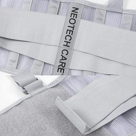 NeoTech Care Back Brace with Suspenders/Shoulder Straps - Light & Breathable - Lumbar Support Belt for Lower Back Pain - Posture, Work, Gym - Grey Color (Size M)