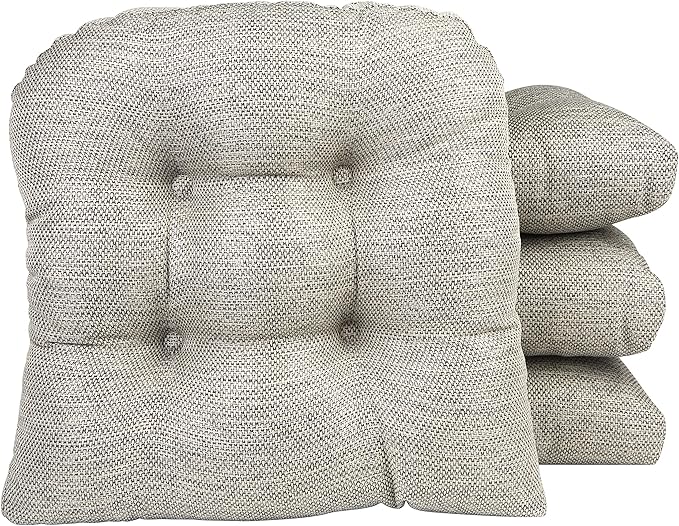 Klear Vu Gripper Overstuffed Universal Non-Slip Dining Chair Cushions for Kitchen Decor or Office Use, U-Shaped Skid-Proof Seat Pad, 15x15 Inches, 4 Count (Pack of 1), Distressed Gray