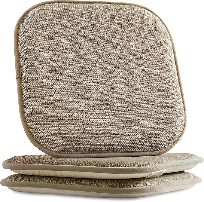 Elegant Comfort 2 Pack Chair Cushion Covers - Skid-Proof Rubber Backing - 16 x 16 Inch - Thick Dining Square Shape Seat Covers - Comfortable Textured Chair Pads with Ties - Mosaic Pattern, Taupe