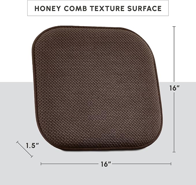 Elegant Comfort 2 Pack Chair Cushion Covers - Skid-Proof Rubber Backing - 16 x 16 Inch - Thick Dining Square Shape Seat Covers - Comfortable Textured Chair Pads with Ties - Honeycomb Pattern, Brown