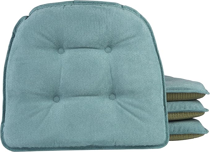 Klear Vu Omega Non-Slip Chair Cushions, Assembled in USA, U-Shaped Skid-Proof Seat Pads for Dining Room, Kitchen, Office, 15"x16" 4 Pack Linear Marine Blue 4 Count