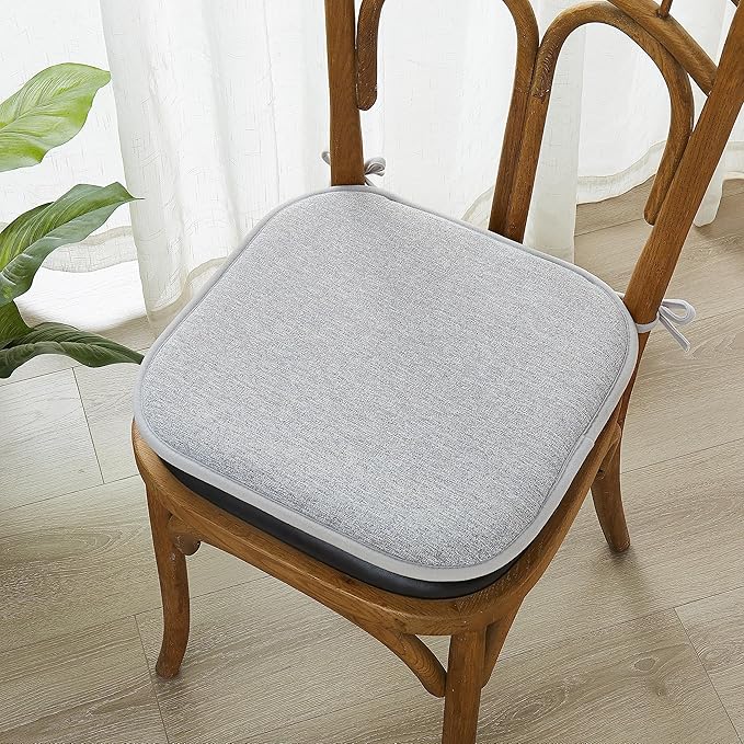 Elegant Comfort 2 Pack Chair Cushion Covers - Skid-Proof Rubber Backing - 16 x 16 Inch - Thick Dining Square Shape Seat Covers - Comfortable Textured Chair Pads with Ties - Thatch Pattern, Gray