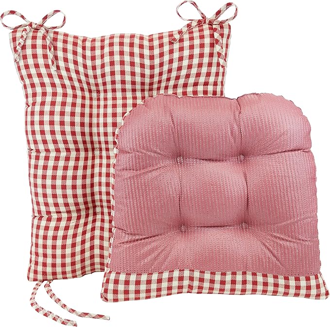 Klear Vu The Gripper Non-Slip Rocking Chair Cushion Set with Thick Padding, Includes Seat Pad & Back Pillow with Ties for Indoor Living Room Rocker, 17x17 Inches, 2 Piece Set, Red