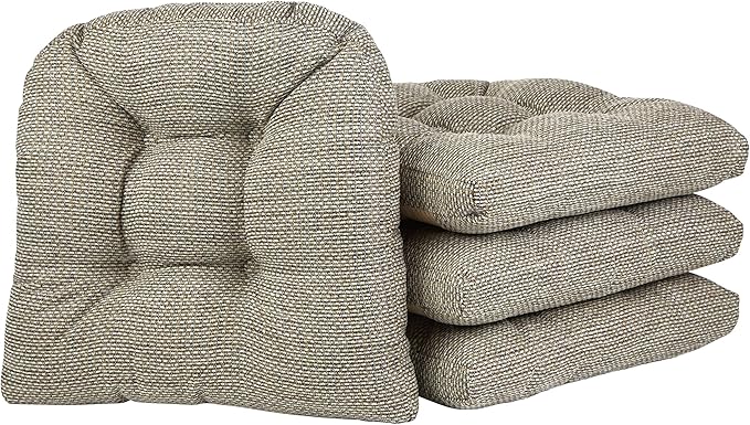 Klear Vu Gripper Overstuffed Universal Non-Slip Dining Chair Cushions for Kitchen Decor or Office Use, U-Shaped Skid-Proof Seat Pad, 15x15 Inches, 4 Count (Pack of 1), Waffle Natural