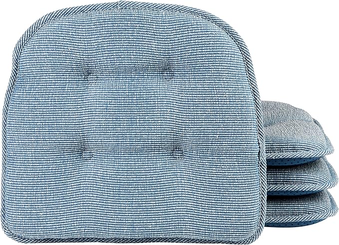 Klear Vu Omega Non-Slip Chair Cushions, Assembled in USA, U-Shaped Skid-Proof Seat Pads for Dining Room, Kitchen, Office, 15"x16", Slub Wedge, 4 Pack
