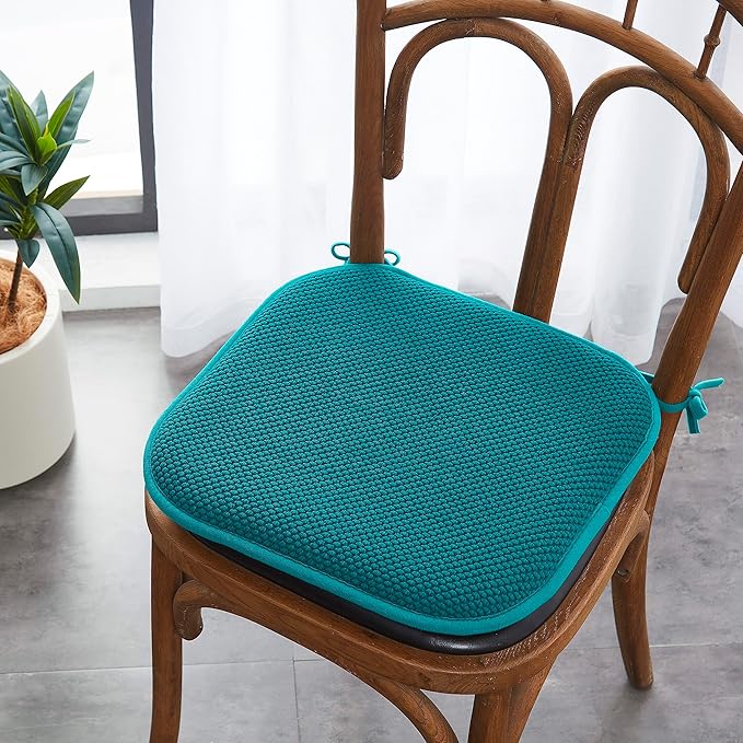 Elegant Comfort 4 Pack Chair Cushion Covers - Skid-Proof Rubber Backing - 16 x 16 Inch - Thick Dining Square Shape Seat Covers - Comfortable Textured Chair Pads with Ties - Honeycomb Pattern, Peacock