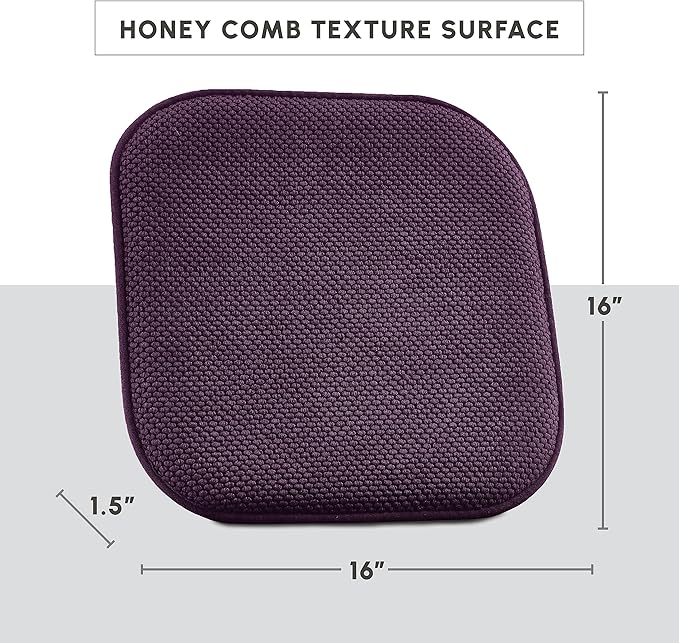 Elegant Comfort 2 Pack Chair Cushion Covers - Skid-Proof Rubber Backing - 16 x 16 Inch - Thick Dining Square Shape Seat Covers - Comfortable Textured Chair Pads with Ties - Honeycomb Pattern, Purple