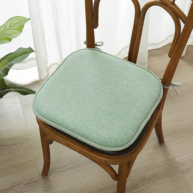 Elegant Comfort 2 Pack Chair Cushion Covers - Skid-Proof Rubber Backing - 16 x 16 Inch - Thick Dining Square Shape Seat Covers - Comfortable Textured Chair Pads with Ties - Thatch Pattern, Sage