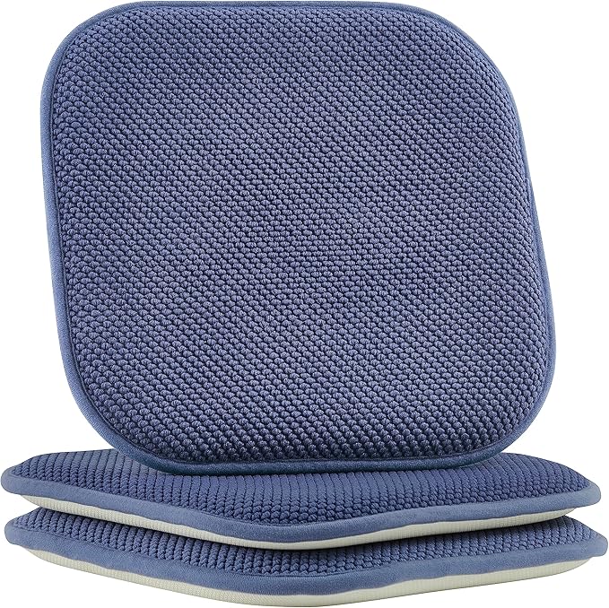 Elegant Comfort 2 Pack Chair Cushion Covers - Skid-Proof Rubber Backing - 16 x 16 Inch - Thick Dining Square Shape Seat Covers - Comfortable Textured Chair Pads with Ties - Honeycomb Pattern, Navy
