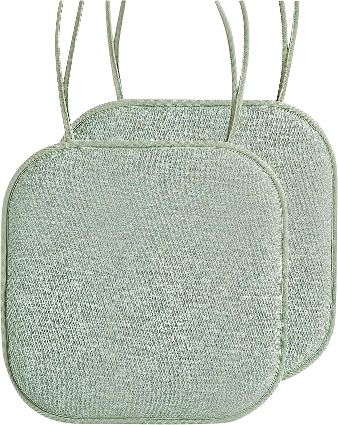 Elegant Comfort 2 Pack Chair Cushion Covers - Skid-Proof Rubber Backing - 16 x 16 Inch - Thick Dining Square Shape Seat Covers - Comfortable Textured Chair Pads with Ties - Thatch Pattern, Sage