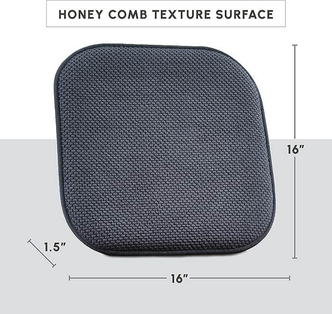 Elegant Comfort 4 Pack Chair Cushion Covers - Skid-Proof Rubber Backing - 16 x 16 Inch - Thick Dining Square Shape Seat Covers - Comfortable Textured Chair Pads with Ties - Honeycomb Pattern, Gray