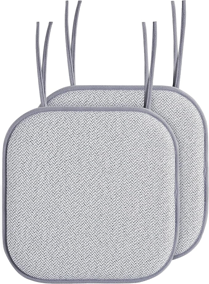 Elegant Comfort 6 Pack Chair Cushion Covers - Skid-Proof Rubber Backing - 16 x 16 Inch - Thick Dining Square Shape Seat Covers - Comfortable Textured Chair Pads with Ties - Chevron Pattern, Gray