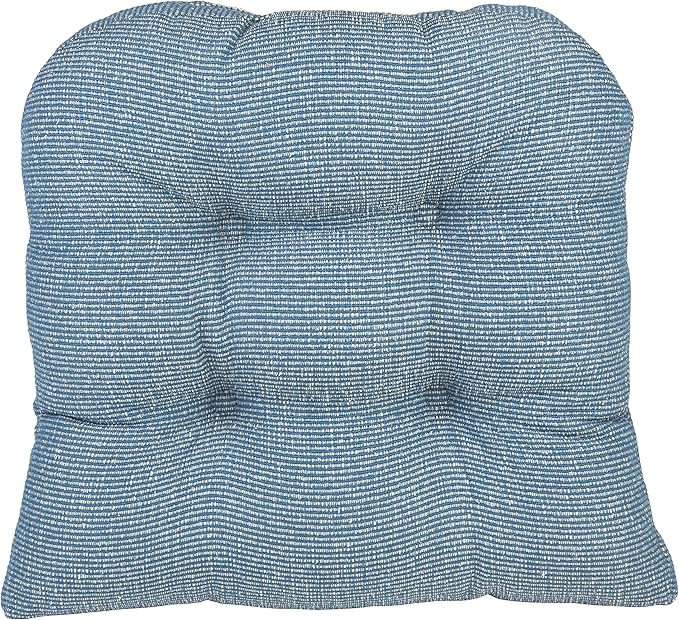 Klear Vu Gripper Overstuffed Universal Non-Slip Dining Chair Cushions for Kitchen Decor or Office Use, U-Shaped Skid-Proof Seat Pad, 15x15 Inches, 4 Count (Pack of 1), Slub Wedge Blue