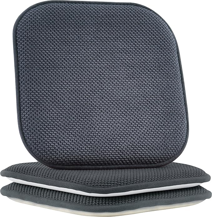 Elegant Comfort 2 Pack Chair Cushion Covers - Skid-Proof Rubber Backing - 16 x 16 Inch - Thick Dining Square Shape Seat Covers - Comfortable Textured Chair Pads with Ties - Honeycomb Pattern, Gray