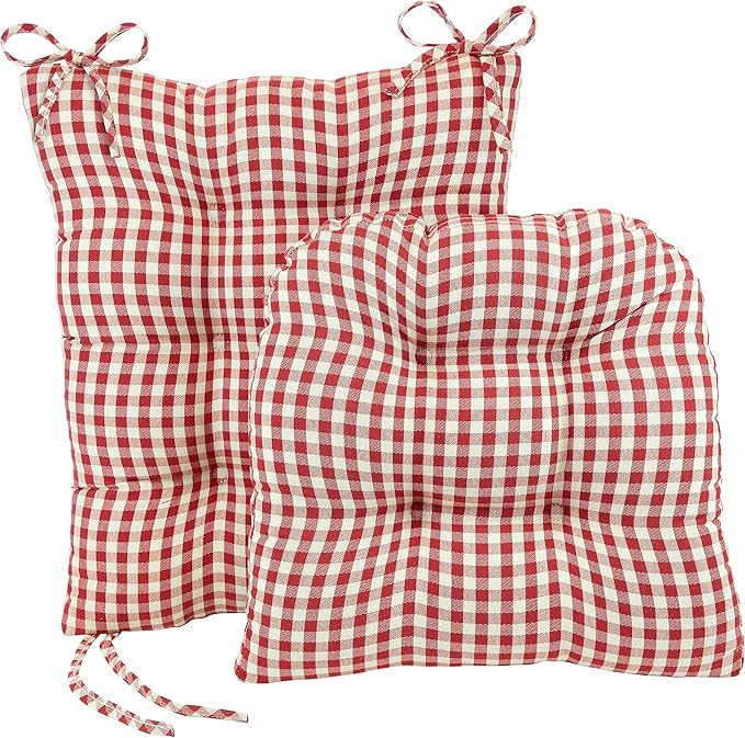 Klear Vu The Gripper Non-Slip Rocking Chair Cushion Set with Thick Padding, Includes Seat Pad & Back Pillow with Ties for Indoor Living Room Rocker, 17x17 Inches, 2 Piece Set, Red