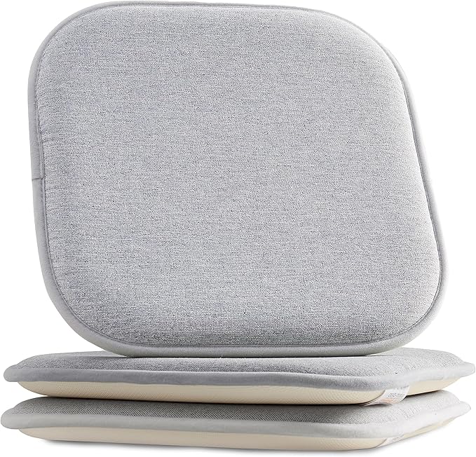 Elegant Comfort 2 Pack Chair Cushion Covers - Skid-Proof Rubber Backing - 16 x 16 Inch - Thick Dining Square Shape Seat Covers - Comfortable Textured Chair Pads with Ties - Thatch Pattern, Gray