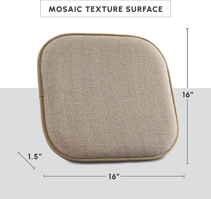 Elegant Comfort 2 Pack Chair Cushion Covers - Skid-Proof Rubber Backing - 16 x 16 Inch - Thick Dining Square Shape Seat Covers - Comfortable Textured Chair Pads with Ties - Mosaic Pattern, Taupe