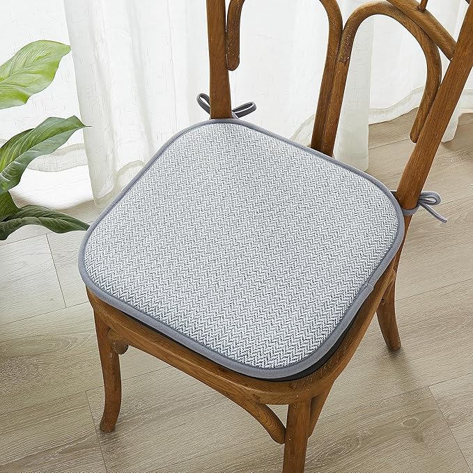 Elegant Comfort 6 Pack Chair Cushion Covers - Skid-Proof Rubber Backing - 16 x 16 Inch - Thick Dining Square Shape Seat Covers - Comfortable Textured Chair Pads with Ties - Chevron Pattern, Gray
